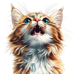 Animals, Cat, Cartoon, Art, Printable Image, with White Background, for Stickers, T-Shirt Print, Cap, Mug, Slipper, Mousepad