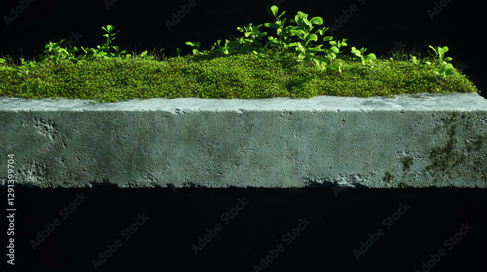Poster rough textured concrete with moss and greenery background