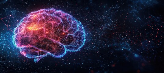 Neon glowing brain a futuristic aesthetic of digital connections
