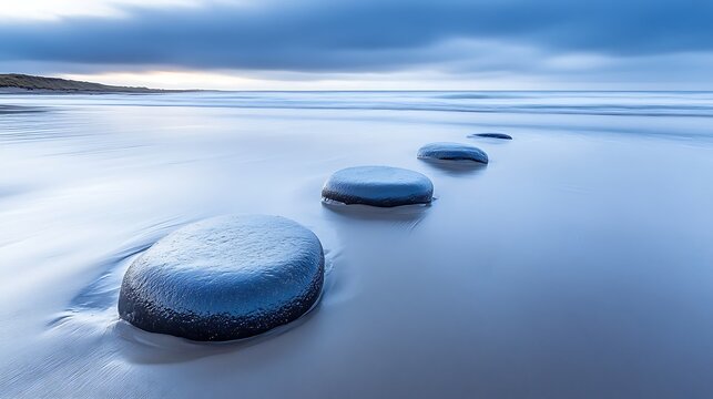 A pathway of stones crosses the beach on a cloudy day - Powered by Adobe