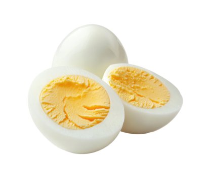 Halved Hard-Boiled Eggs Displaying the Yolks on transparent background, egg png, boiled egg png
