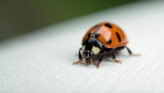 Cassida circumdata ladybug rests on a white surface, black stripes, flat, beetle