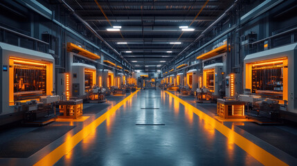 Obraz premium Massive 3D printing factory creating large-scale industrial components, automated quality control, and futuristic workspace