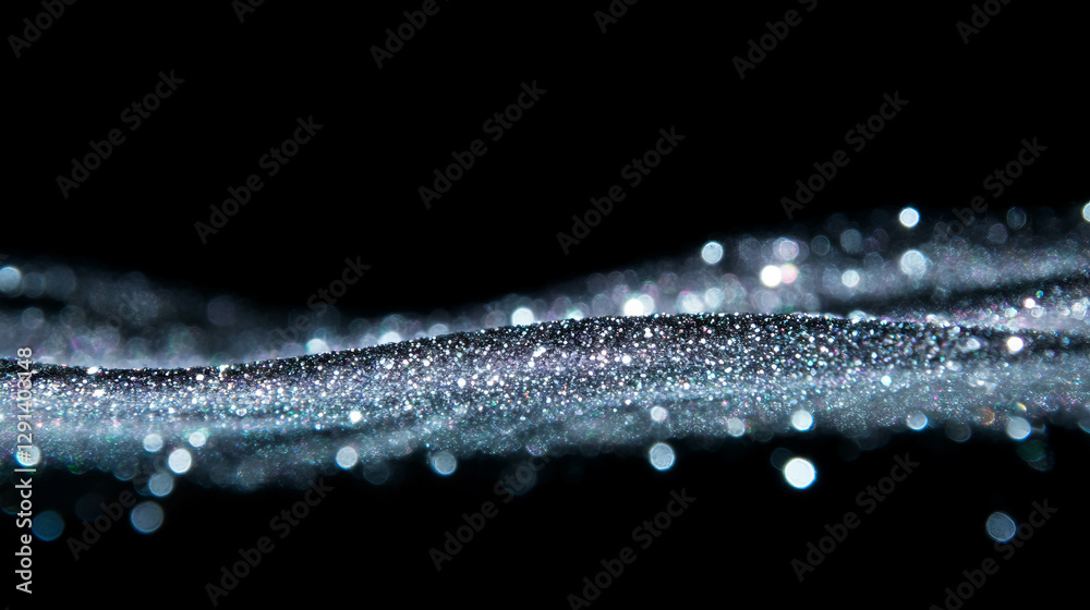 Aufkleber glittering silver bokeh and bright white sparkles on a dark background for festive design
