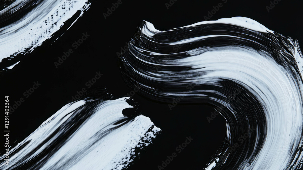 Poster abstract art background featuring black and white continuous brushstroke