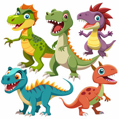 Obraz premium Colorful Dinosaur Friends Illustration. Set of isolated various dinosaurs cartoon character on white background illustration