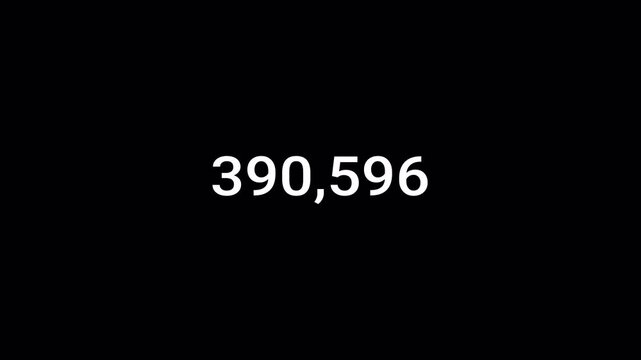 number counter animation 0 to 500,000 on a transparent background, five hundred thousand Animated counting Numbers from 0 to 500,000 with alpha channel for likes, views, amount concepts in 4k.