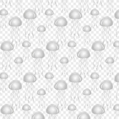 Seamless pattern transparent jellyfish. Flat style. For T-shirt and apparel designs, branding and logos, posters and wall art, book and album covers