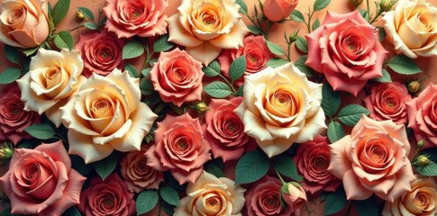 Horizontal seamless pattern of golden vector lace roses Luxurious floral design , subtle, art