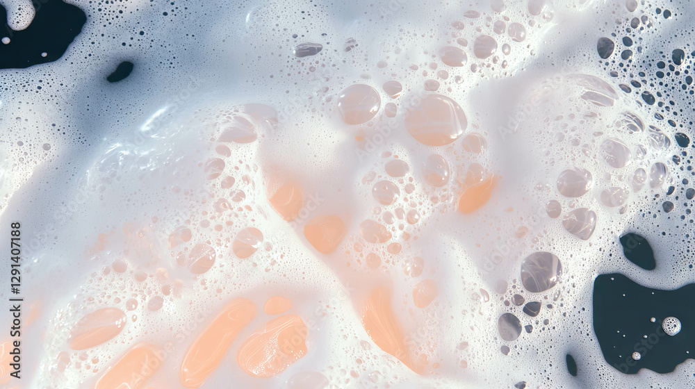 Poster Close-up background of soap suds with bubbles creating a clean texture for hygiene concepts