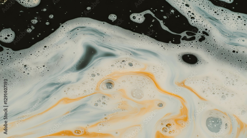 Poster abstract soap streaks with bubbles in black and white background