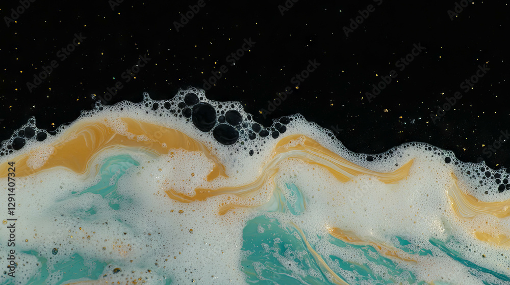 Poster Dynamic soap streaks with abstract foam on dark background for creative design