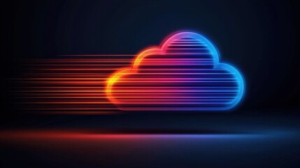 A vibrant, digital cloud icon with streaks of light moving swiftly, symbolizing speed and cloud technology.