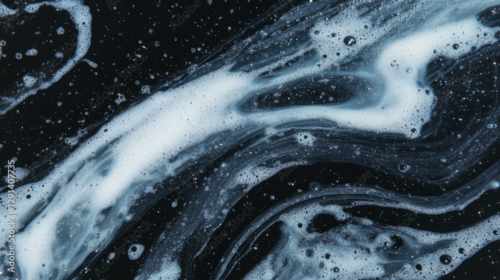 Poster abstract flowing soap streaks on dark surface for modern art and design