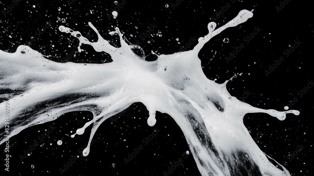 Poster Dynamic splash of soap streaks on black background for creative design