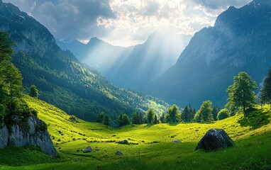 Obraz premium Breathtaking mountain valley covered in summer greenery