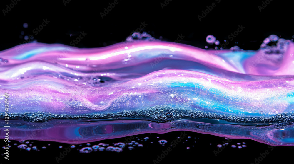 Poster neon light illuminated soap streaks on dark background for abstract design