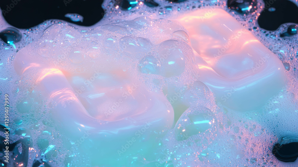 Poster neon illuminated soap bubbles background for modern design