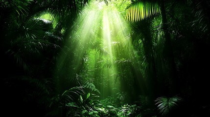 Sunbeams Filtering Through Lush Green Jungle Canopy