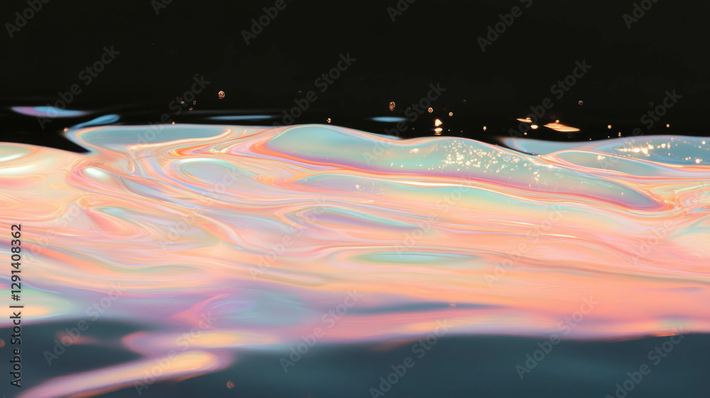 Poster iridescent soap streaks on metallic surface for abstract art and design
