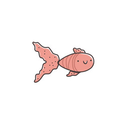 Cute cartoon fish with a round orange body and ruffled tail. Hand-drawn vector illustration in kawaii style. Playful underwater character with dotted fins and soft, flowing shapes.