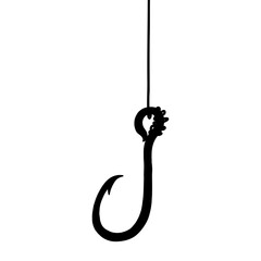Fish Hook with Line Silhouette Clipart