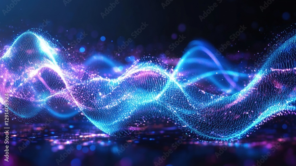 Poster abstract technology background featuring glowing particles and lines in a dynamic pattern