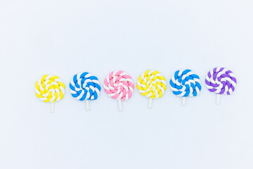 Sweet food lollipop on white background, Set of colorful lollipops isolated on white background,...