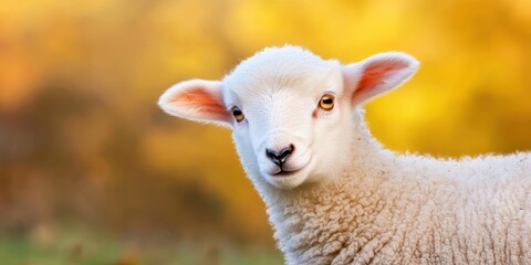 Obraz premium Playful lamb in a sunlit meadow nature photography vibrant environment close-up shot animal concept
