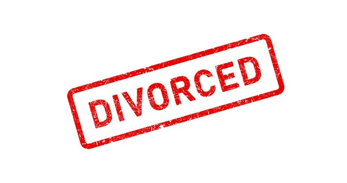 Divorce postal rubber stamp, threadbare seal, putting a divorced stamp, transparent background footage