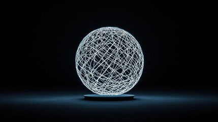 Obraz premium A glowing, abstract sphere made of intertwined lines, set against a dark background, creating a modern and minimalist aesthetic.