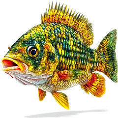 Fototapeta premium Animals, Fish, Cartoon, Art, Printable Image, with White Background, for Stickers, T-Shirt Print, Cap, Mug, Slipper, Mousepad