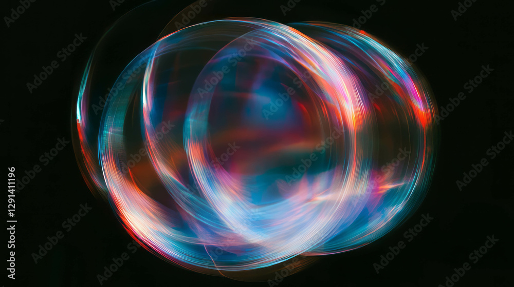 Poster Abstract art of spherical structures with reflective light patterns for creative design