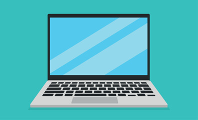 Flat design illustration of laptop. Open notebook graphic. Modern wireless technology.