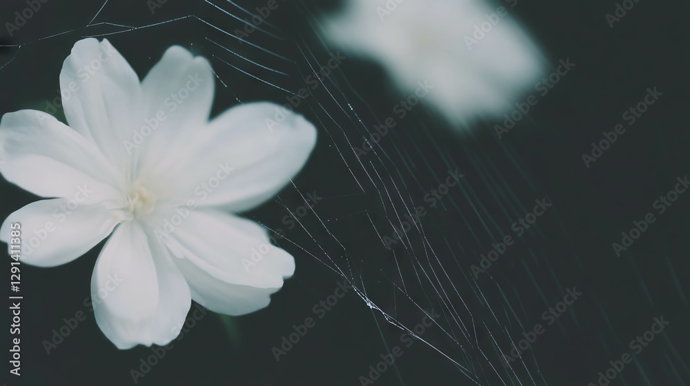Poster nature harmony: spiderweb and delicate flower background for tranquil design