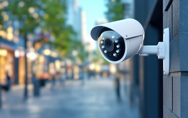 Surveillance camera installation in urban area security equipment modern city daytime safety concept