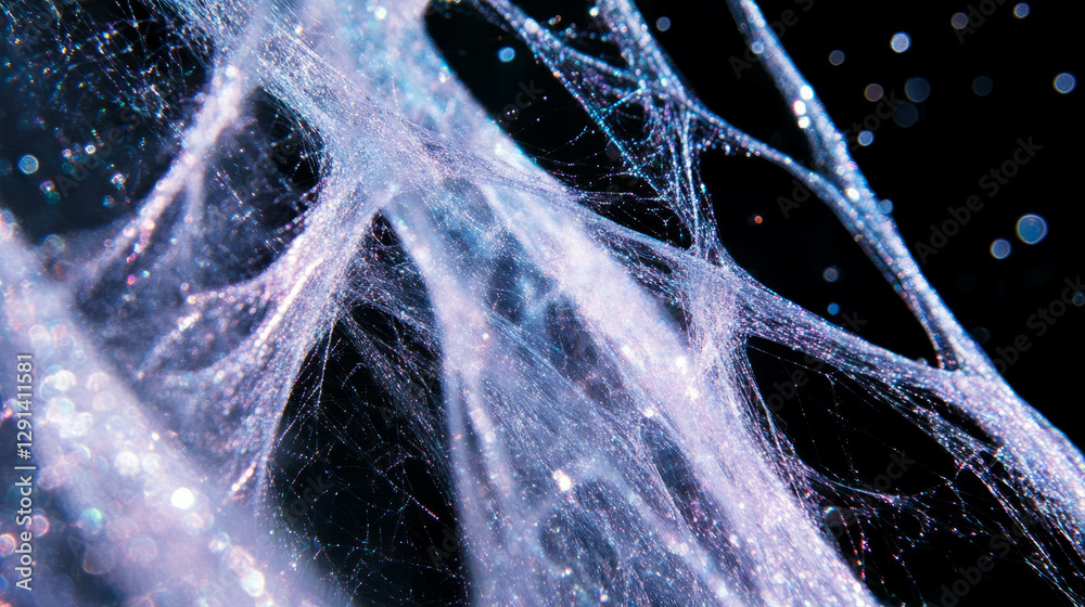 Aufkleber shimmering spiderweb with silver threads on a dark background for nature-inspired art