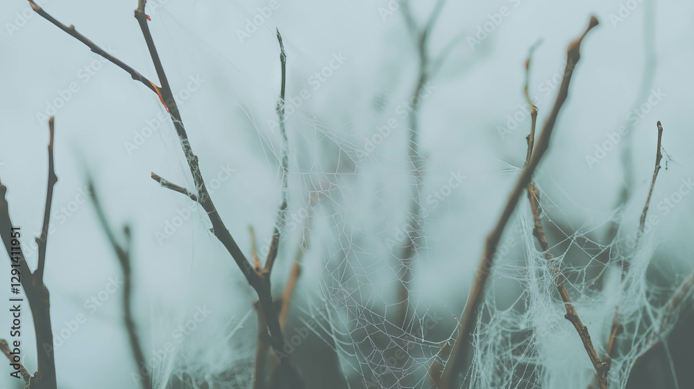 Aufkleber nature's intricate web: spiderweb on dry twigs in a serene setting