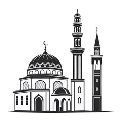 Islamic architecture slender minaret with arched windows,a domed structure with an ornate top.  