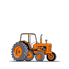 Orange Classic Farm Tractor Vehicle Illustration Agriculture Equipment Work Machinery Production