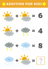 Fun Math Logic Puzzles for Kids. Math Game with Cute Pictures. Math Activities for Children. Addition for Kids.