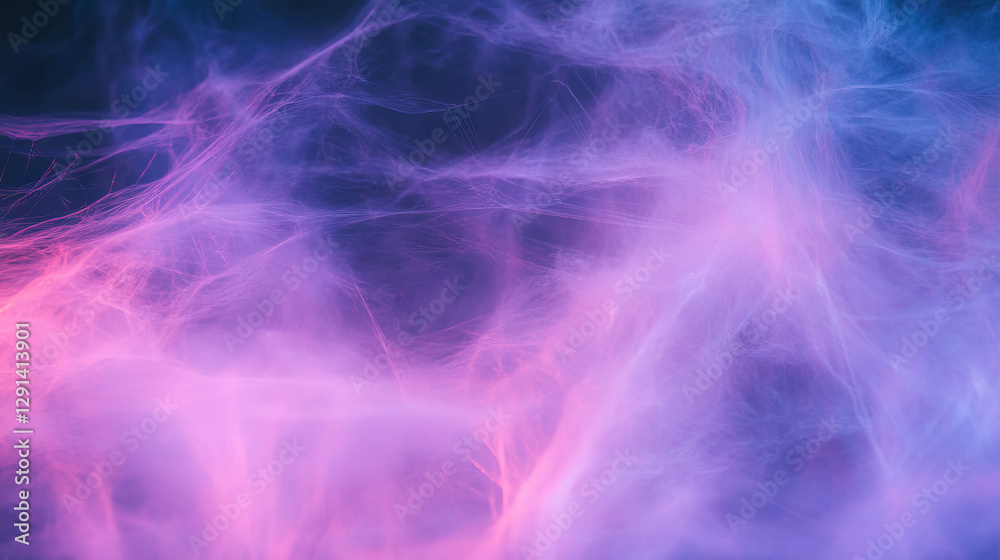 Poster Neon illuminated spiderweb background with ethereal light effects