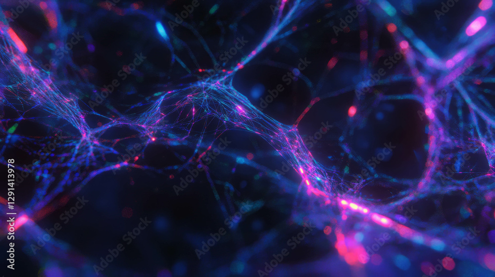 Poster Neon spiderweb background with vibrant illuminated threads for modern design
