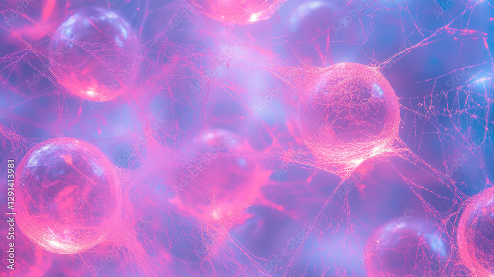 Aufkleber neon illuminated spiderweb background with glowing abstract orbs and fibers