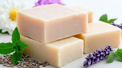 Handmade soap bars with lavender and mint