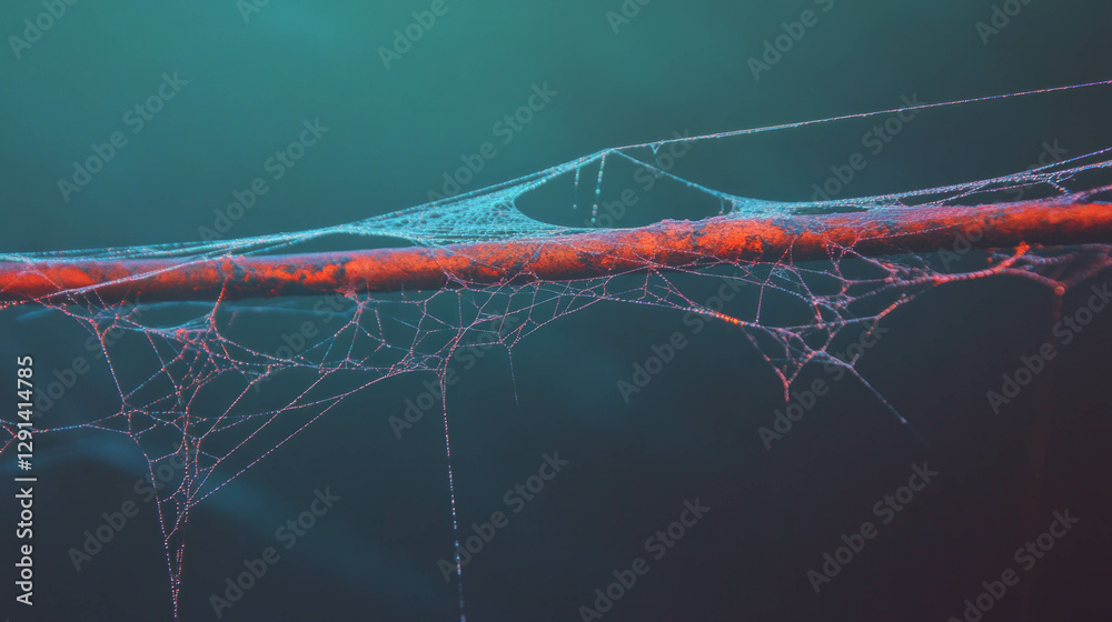 Aufkleber intricate spiderweb on metallic surface with vibrant colors for abstract background design