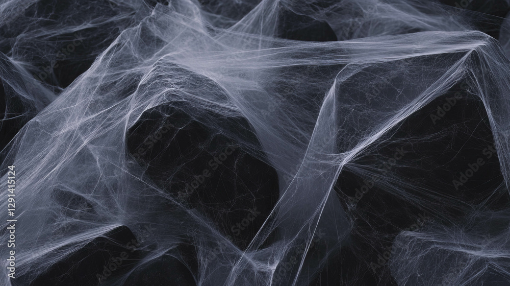 Poster Intricate spiderweb spread over jagged rocks creating mysterious atmosphere