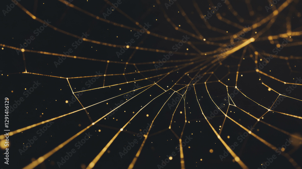 Poster Intricate golden spiderweb with geometric patterns on dark background for unique designs