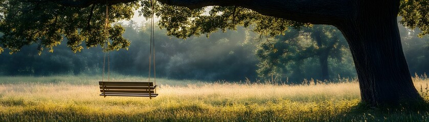 Obraz premium Wild ethical lifestyle a peaceful swing in a serene meadow nature's embrace tranquil environment captivating viewpoint