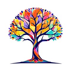 Naklejka premium Vibrant Geometric Tree with Colorful Foliage Representing Growth and Interconnectedness of Life